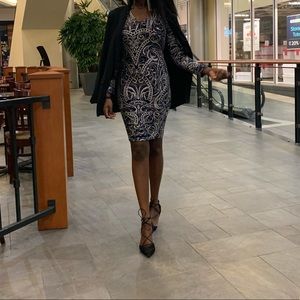 Navy fitted scoop neck dress